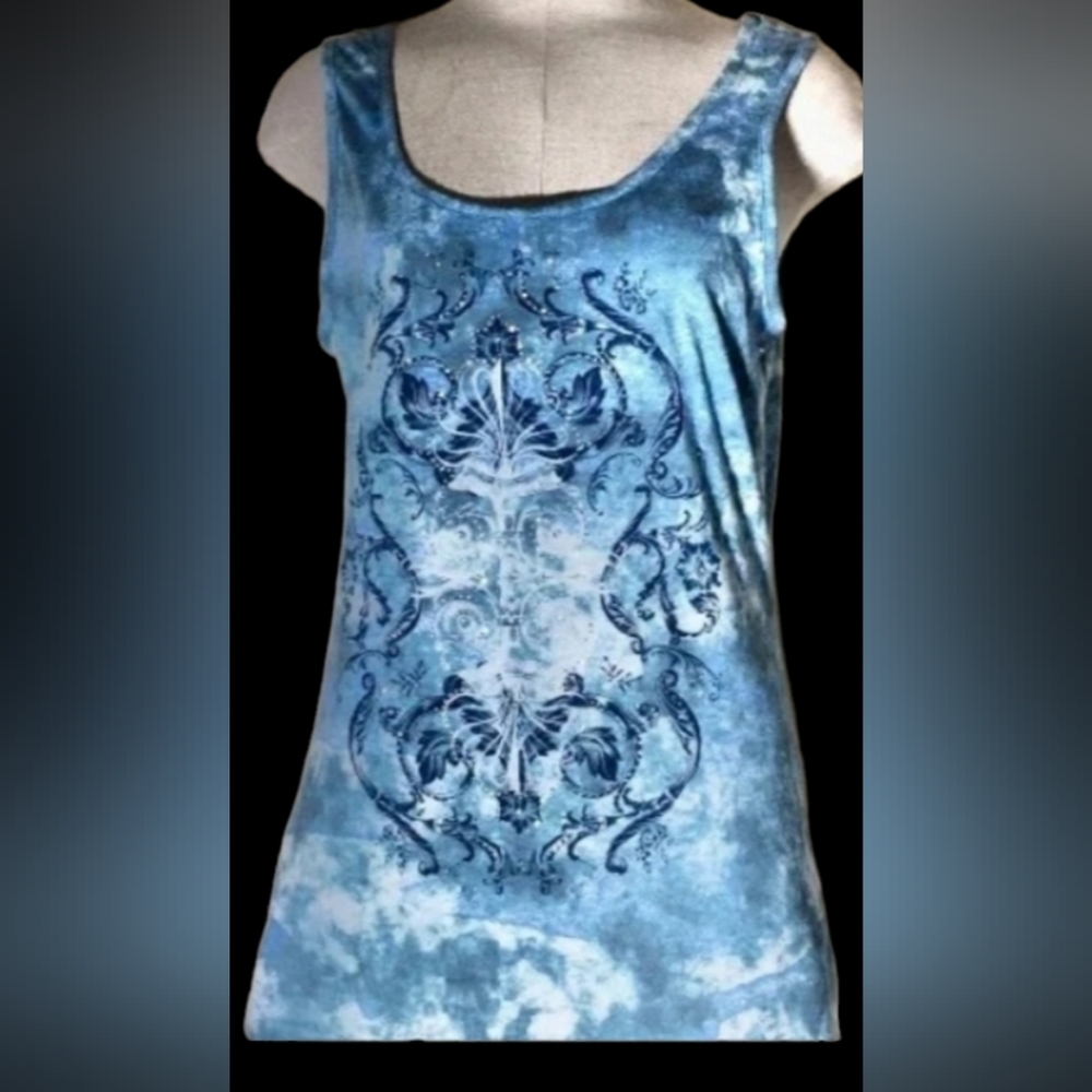 Prarie Rose Blue Sparkling tie dye Tank top